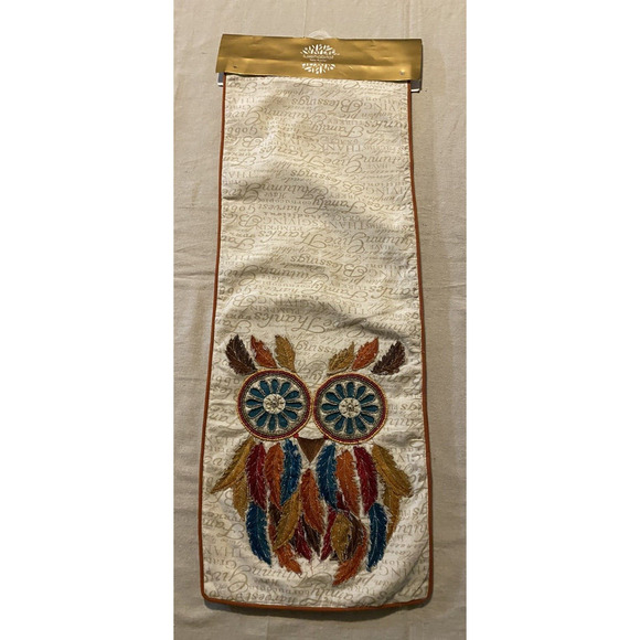 NWT Luxe Habitat Table Runner Boho Beaded Embroidered Owl Thanksgiving Fall - Picture 3 of 8